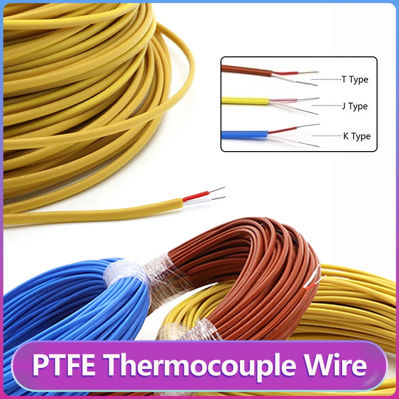 

PTFE Insulation 2 Cores Thermocouple Wire K J T Type Shielded Line GlassFiber High Temperature Measuring Line Compensation Cable