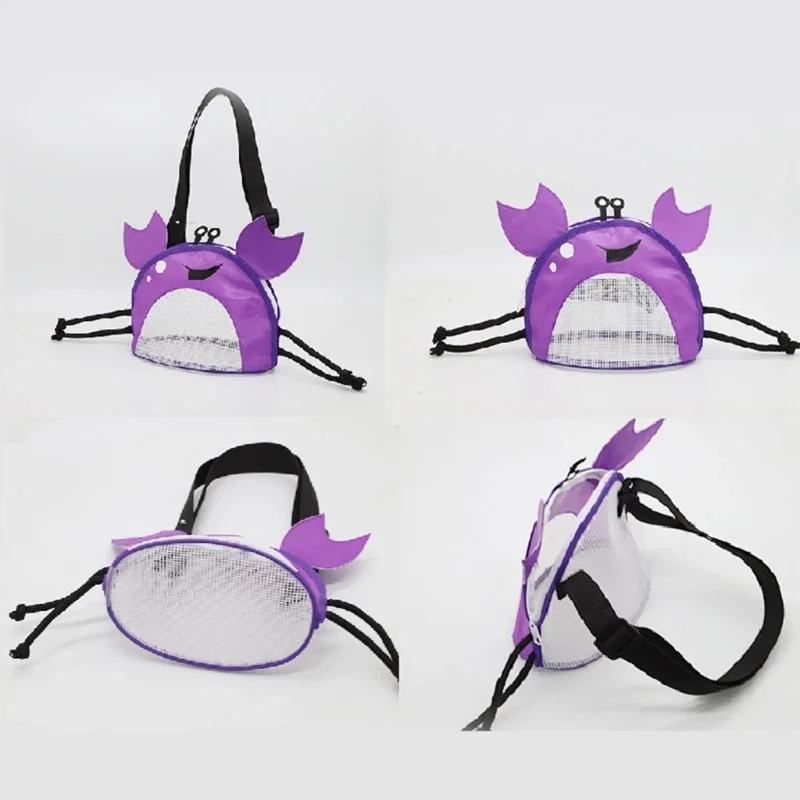 Sac de plage en mailles mignonnes en forme de crabe, sacs de collecte de coquilles de jouets pour enfants