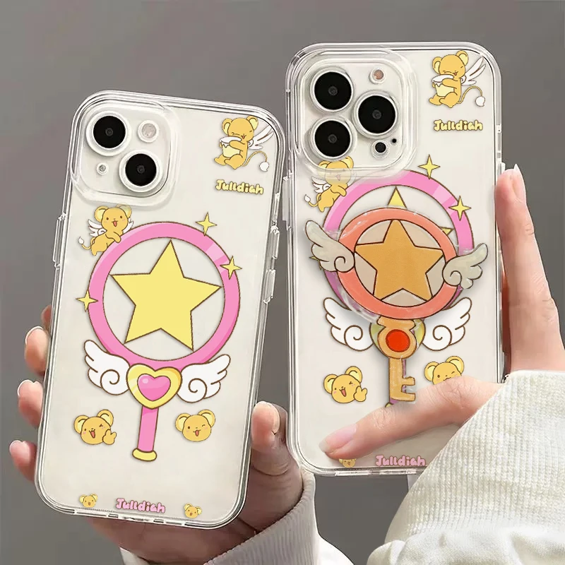 Kawaii Cardcaptor Sakura Bracket Phone Case For OPPO Reno 12F 12 7 11 11F 10 2F 4 8 8T 8Z 7Z 7 6Z 6 5 Pro Plus 4G 5G Clear Cover