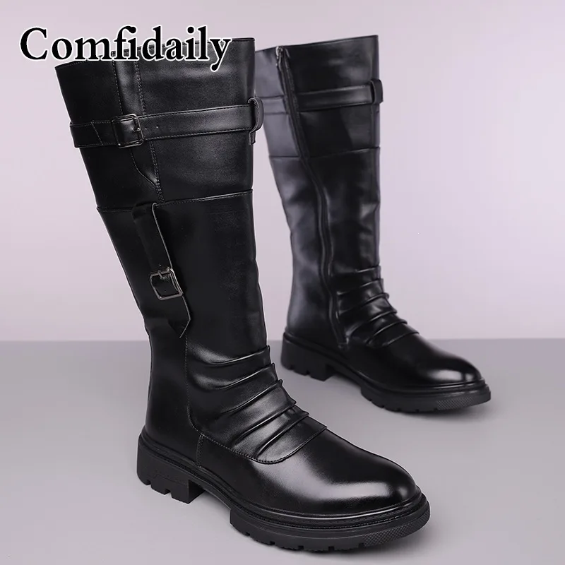Men's Retro High Top Outdoor Motorcycle Boots Autumn Winter British Style Workwear Long Boots - view 3