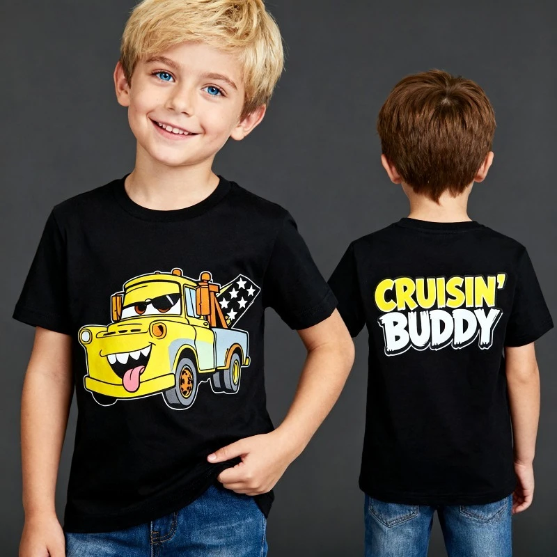 

Brand Disney Cars Trend Summer Print Crew Neck Cotton T-Shirt Boys and Girls Loose Casual Trend Student Gifts Kids Clothes Boys