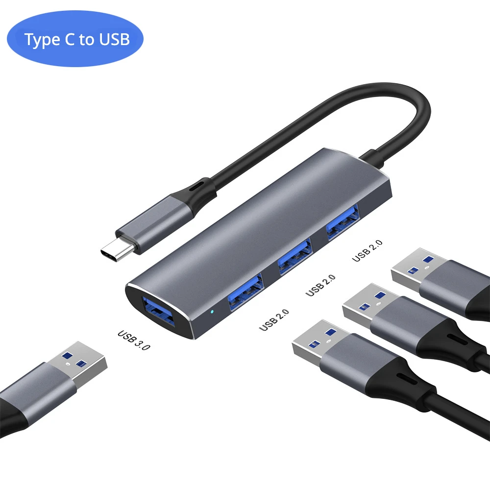 Adaptateur multi-répartiteur 4 en 1 USB 3.0 Type C vers USB 4 ports, HUB OTG Type-C pour Lenovo Macbook Pro, PC, accessoires informatiques