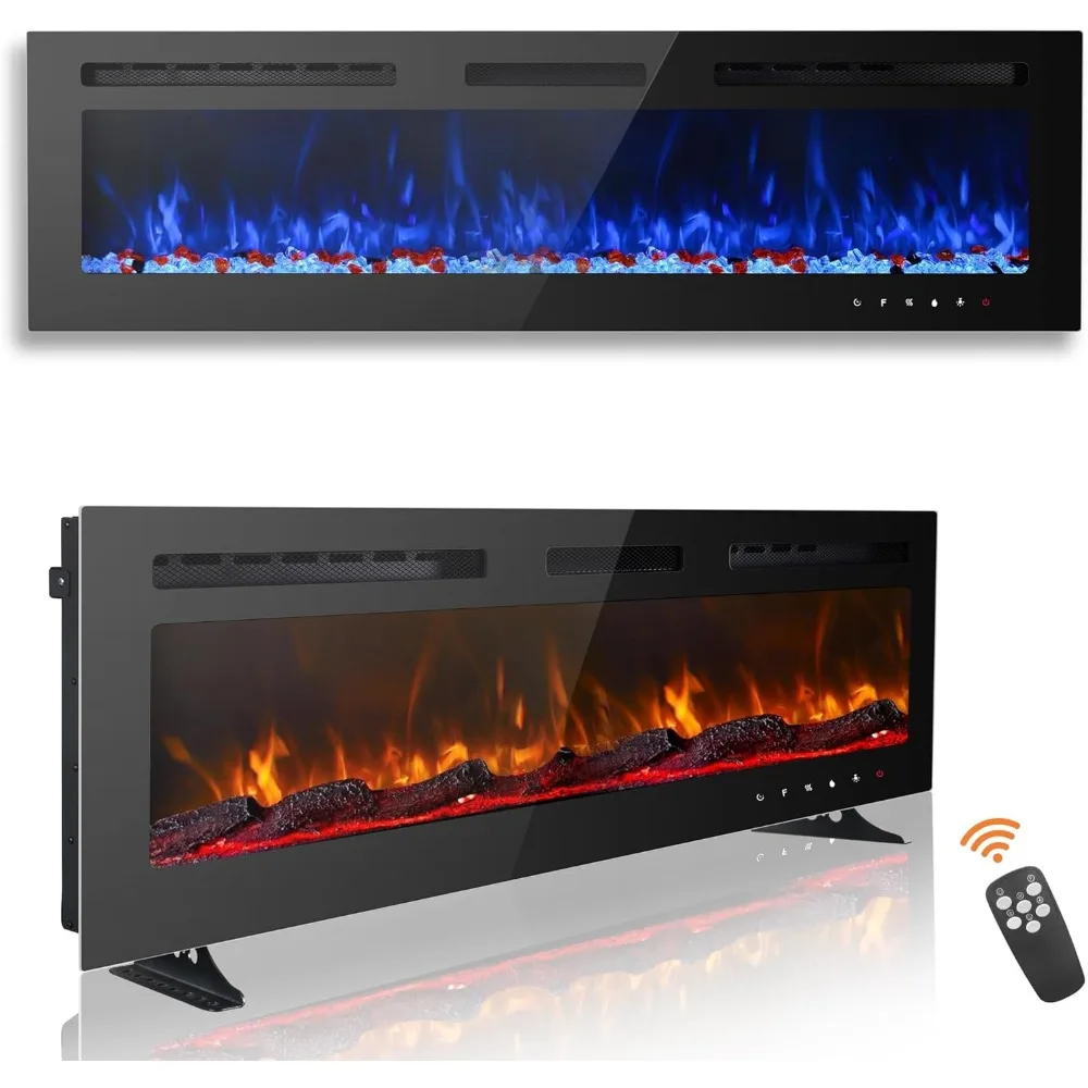 60 inch Ultra-Thin Electric Fireplace Recessed and Wall Mounted with Touch Screen Control Panel/Remote Control- Timer