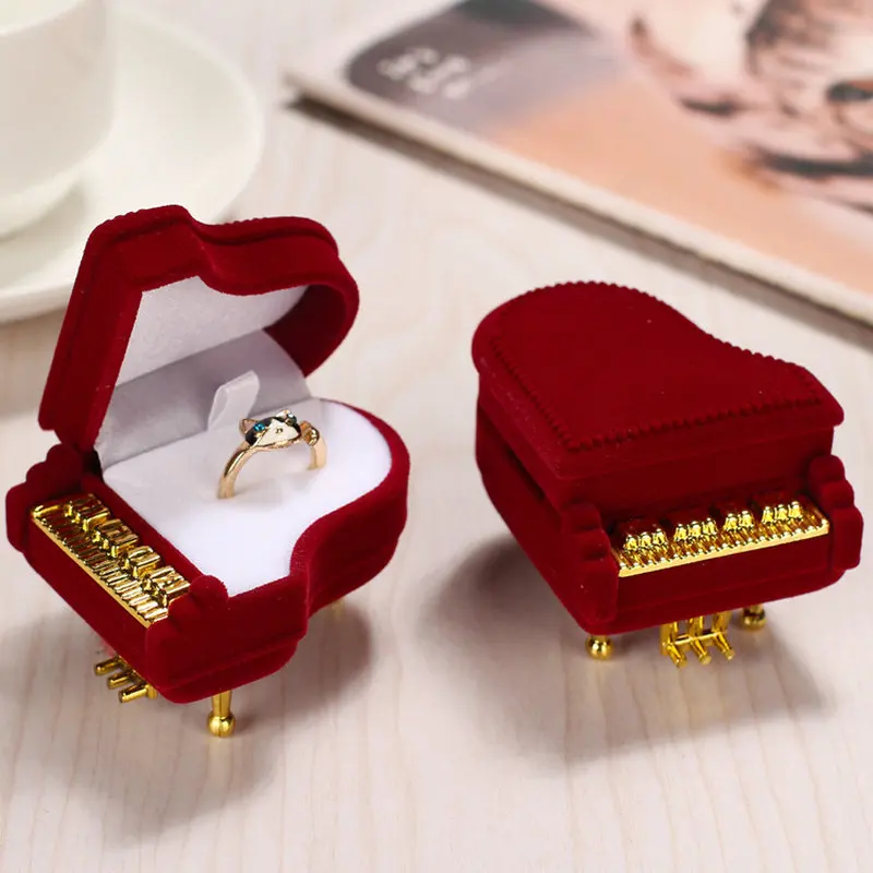 1 piece lovely Velvet Piano jewelry box red wedding ring box gift box Necklace Ring Case Earrings Holder for jewelry display