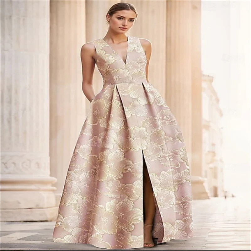 Vestido de corte A para madre de la novia, invitado de boda, elegante, talla grande, cuello en V, noche, longitud completa, encaje, cuentas, 2025, personalizado gratis