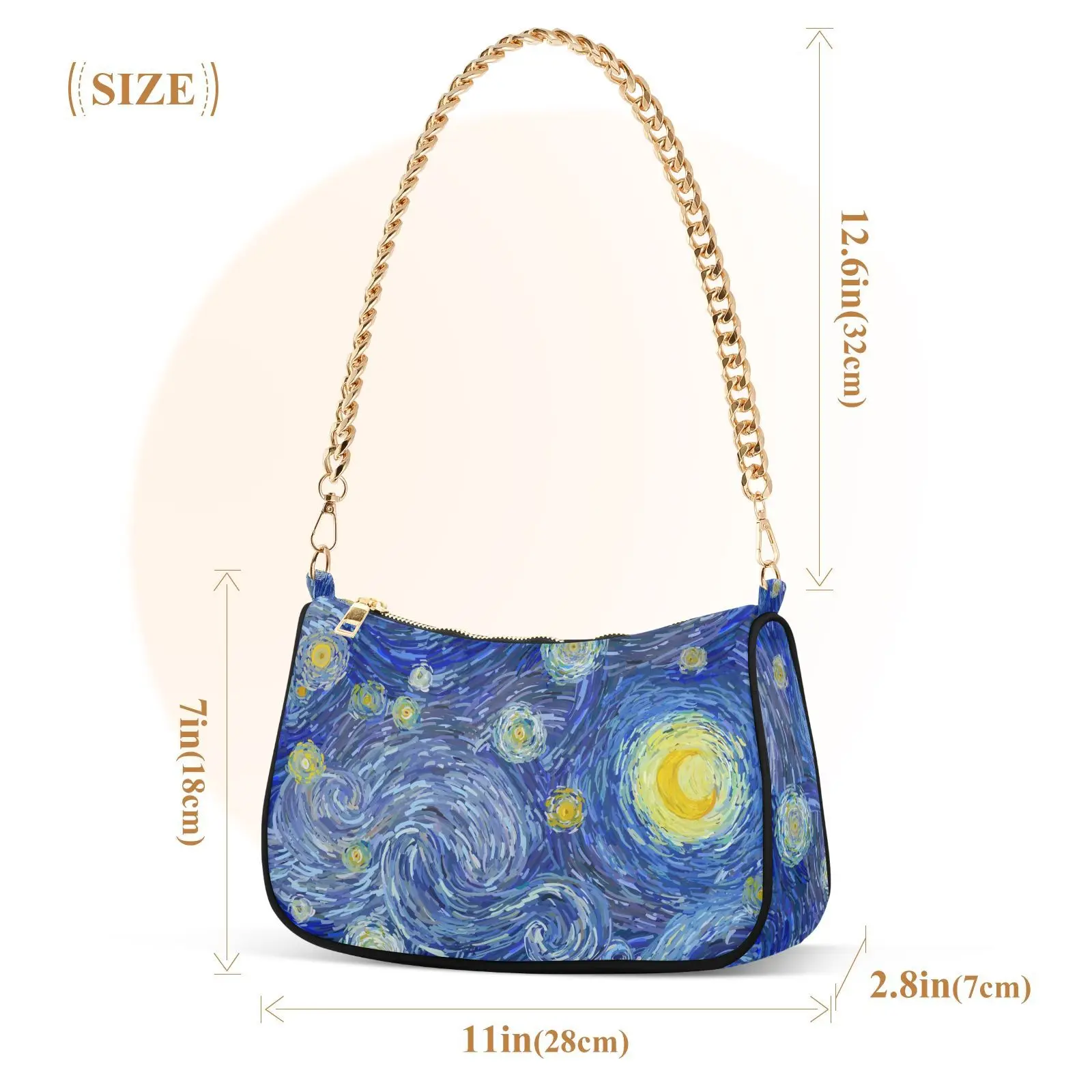 Women\'s Shoulder Bag Trend All-match Shoulder Bag Van Gogh oil painting Chain Handbag Female Fashion Texture Mobile phone bag