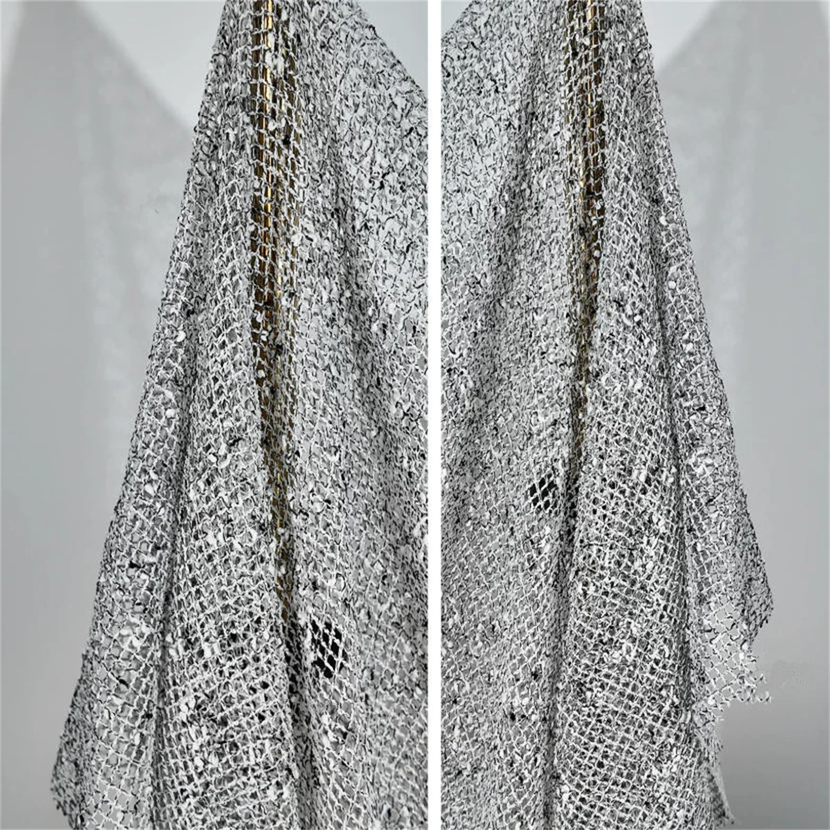 Designer crocheted lace fabric, hollowed out retro checkered knitted fabric, dyed three-dimensional texture fabric.