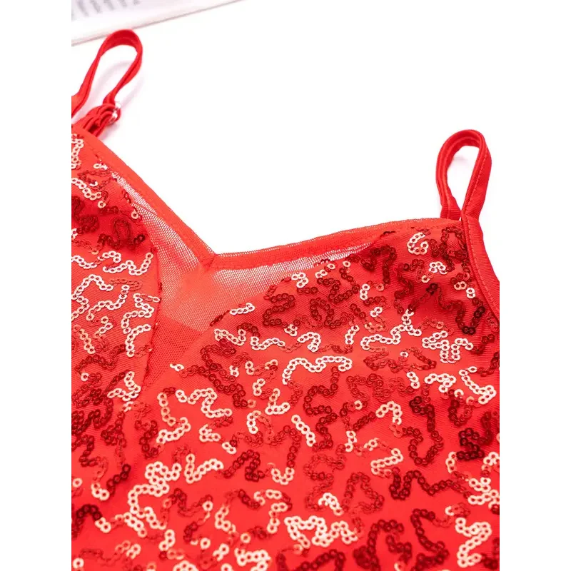 Dziewczęta Latin Jazz Dance Dress Kids Shiny Sequins Tassel Fringe Mesh Ballroom Samba Tango Cha Cha Dance Leotards Rave Costume 2022