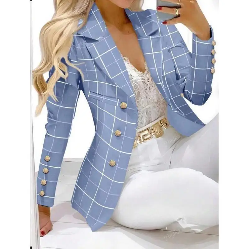 

Women's Simple Plaid Long Sve irt with Front Button Design And Notch Collar Cross-Border New Sle Casual Sport Suit