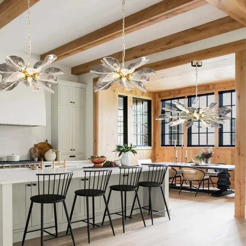 Retro Nordic Luxury Leaf Ceiling Hanging Chandelier Living Dining Room French Artist Designer Bedroom Pendant Led Lights Kitchen