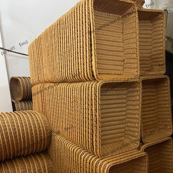 Imitation rattan woven fruit display basket, hand-woven  snack storage basket, supermarket fruit basket,