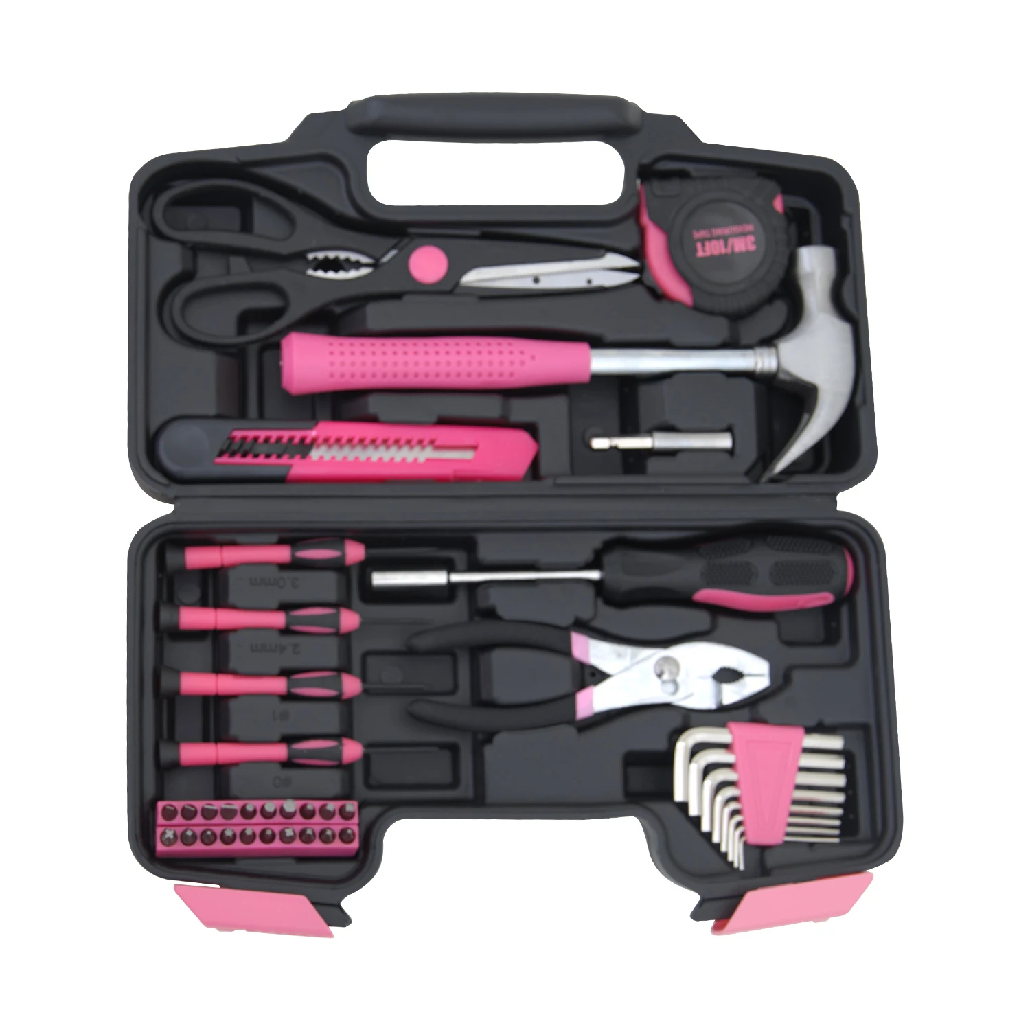 

Pink Color 39 PCS Bits Socket Pliers Wrenches Scissors Sets for Home Hardware Kit Tool Boxes With Plastic Box Package Tool Sets