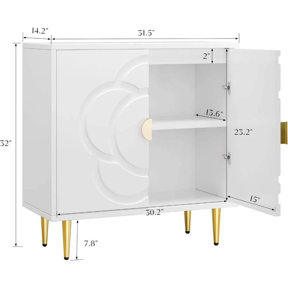 خزانة تخزين، خزانة حديثة مع أبواب بنمط زهور مزخرفة، خزانة بوفيه جانبية للممر والمعيشة