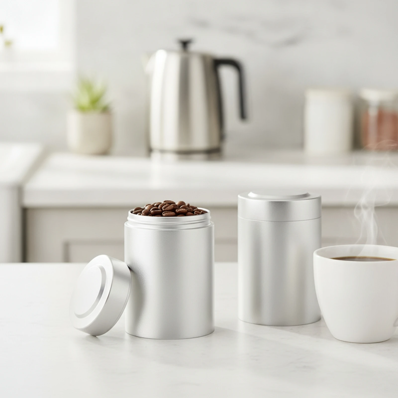 2 Pieces Aluminum Jar with Screw Lid Travel-Friendly Small Storage Jar with Lid Coffee Bean Canister Sturdy Tea Tin Rust Proof