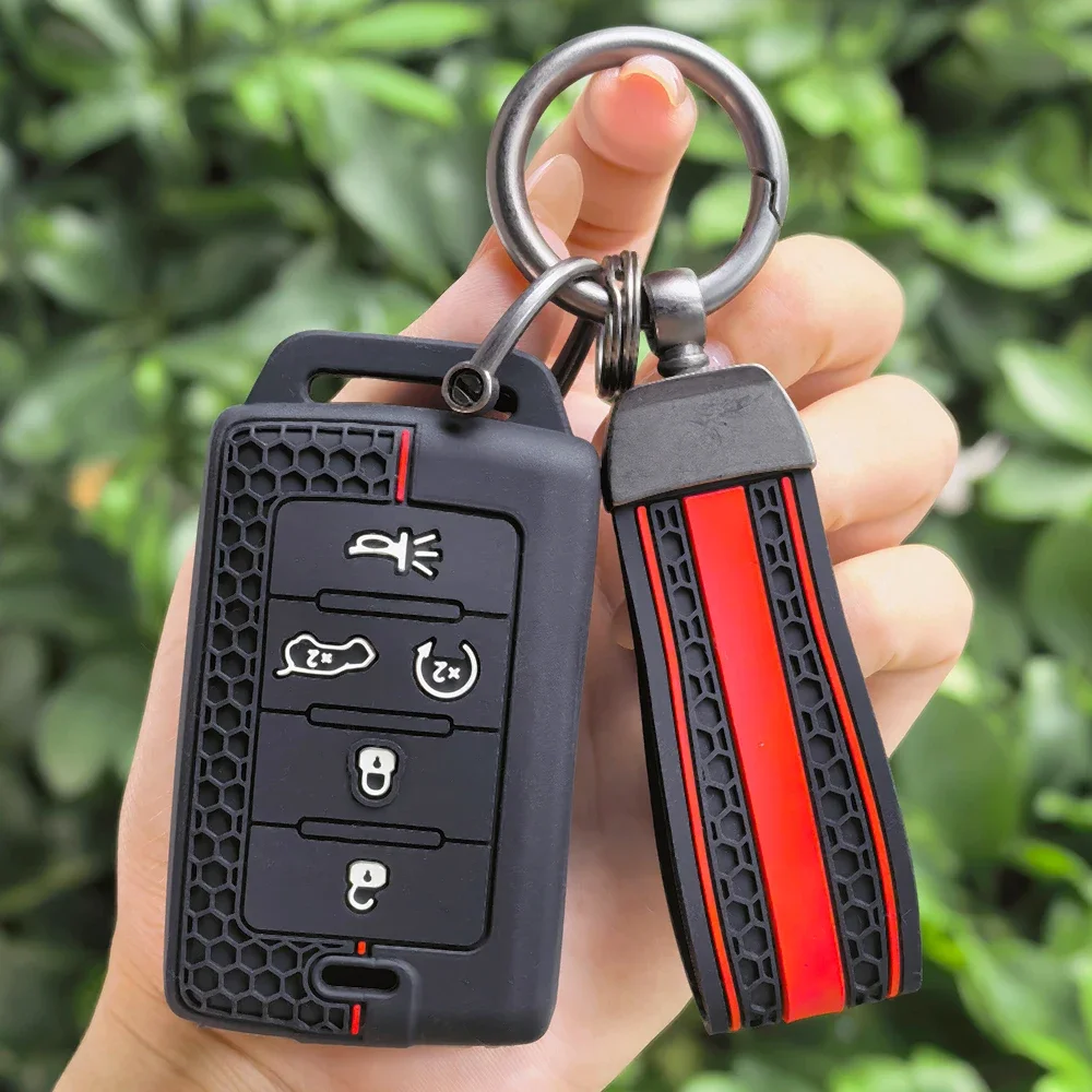 Silicone for Jeep Grand Cherokee L Wagoneer for Grand Cherokee L 5 Button Car Key Case Cover Holder Fob Keychain Accessories