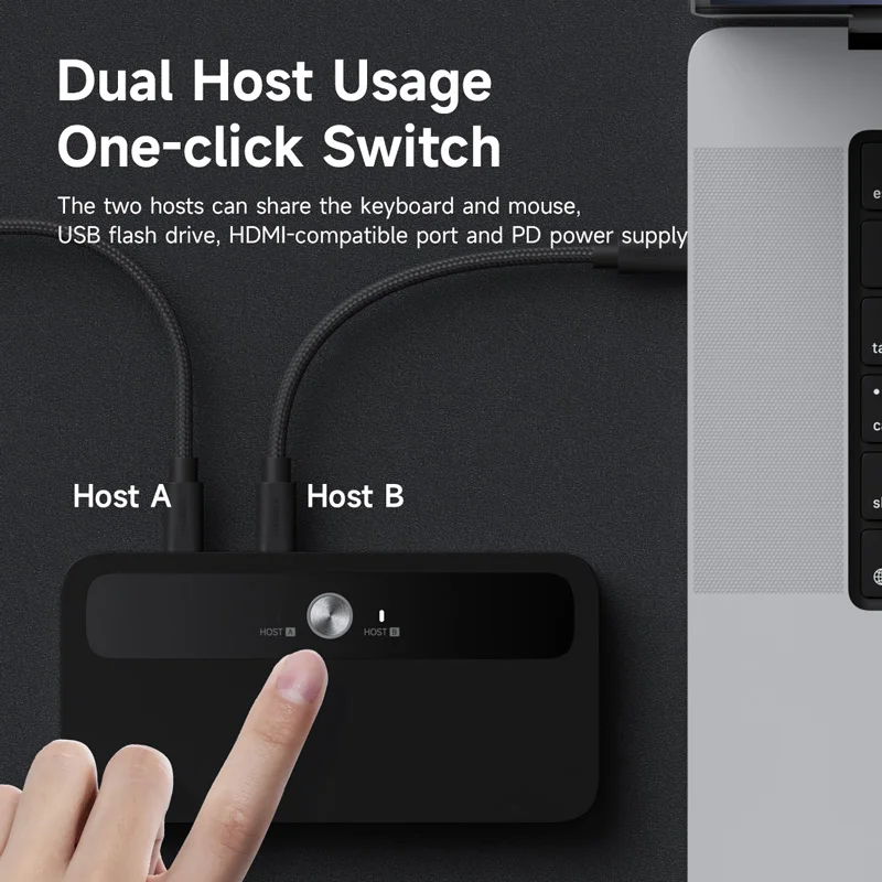 Hagibis USB C KVM Switch 1 Monitor 2 أجهزة كمبيوتر 4K HDMI KVM مفاتيح USB Hub PD لمشاركة طابعة لوحة المفاتيح والماوس لشاشة واحدة