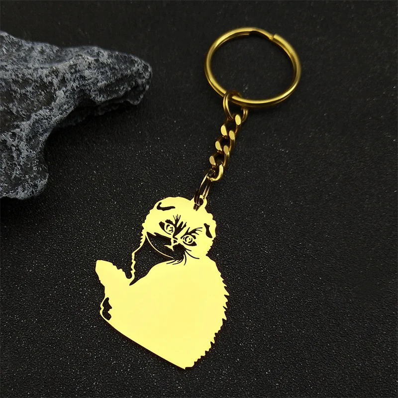 Cute Scottish Fold Cat Keychain For Women Men Stainless Steel Gold Silver Black Color Animal Hollow Keyholder Jewelry Gifts