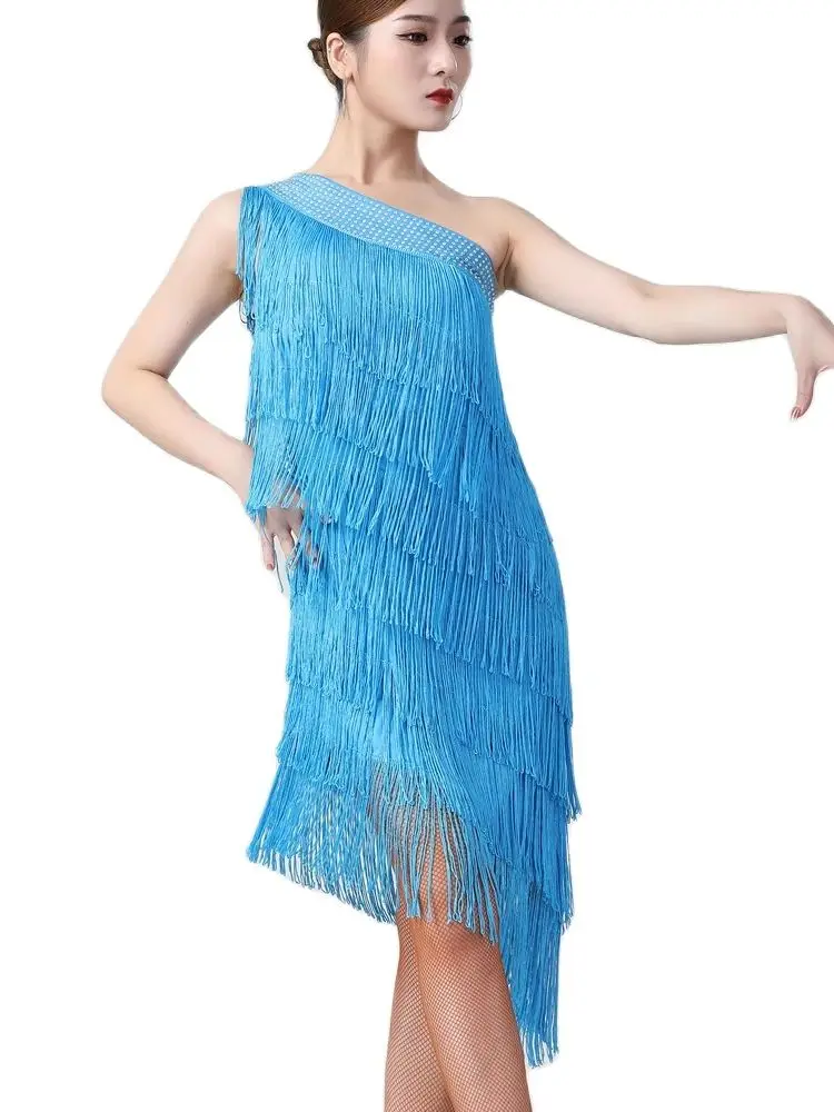 Women 1920s Flapper Dress Charleston Party Costumes Sexy One Shoulder Tiered Fringe Dress Latin Salsa Rumba Dance Dress