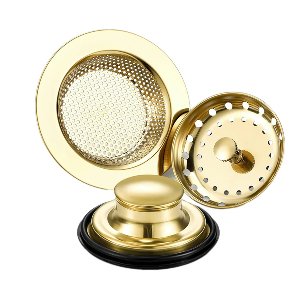 

3Pcs Stainless Steel Gold Kitchen Sink Drain Strainer Stopper Sink Basket Kit Sink Waste Filter Anti-clog Floor Drain