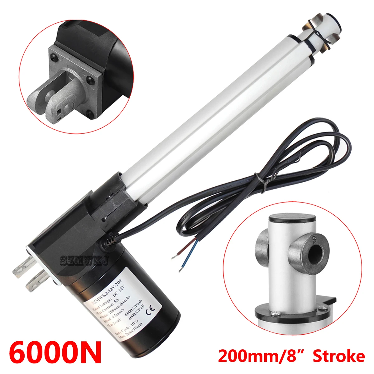 

6000N 1320lbs 200mm 8" inch Stroke Heavy Duty DC 12V Electric Putter Motor For RV Auto Car Door Open Medical Industrial Lifting