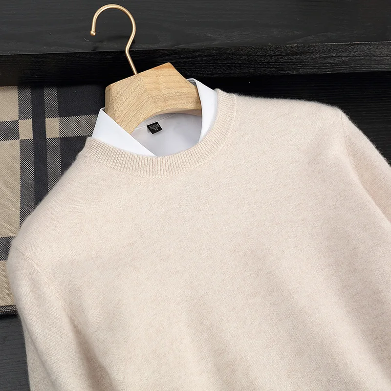Autumn And Winter Round Neck 100% Pure Wool Men's Knitted Pullover Sweater Loose Large Size Casual Cashmere Bottoming Shirt
