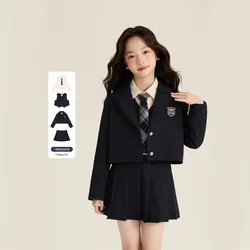 Children Fashion Wedding Tuxedo Kids Suit for Girl Formal Jacket Vest Blouse Skirt 3 Pieces Set School Party Blazer Clothing