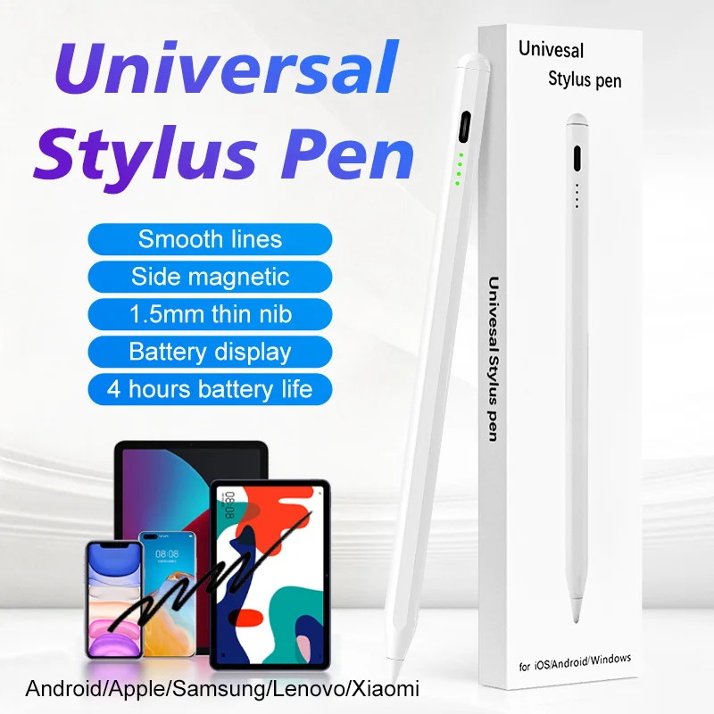ipad Pen Active Touch Screen Pen universal Android/Apple/Samsung/Lenovo/Xiaomi, with Magnetic Adsorption, Battery Display