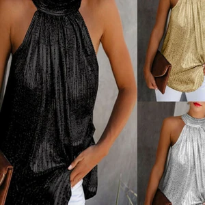 Women Gold Blouse 2023 New Fashion High Fashion Hatler Hatler Tank Top Summer Casual Summer Blouse T -Shirt 10 Main Sales Gold Blouse - №2