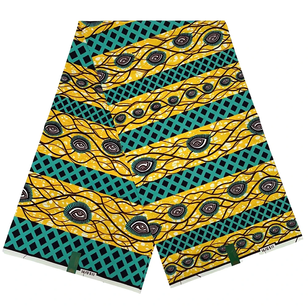 African Wax Ankara Fabric, Prints Pagne Tissu, 100% Cotton Material, Fashion Wax, 6 Yards for Sewing, Women Dress