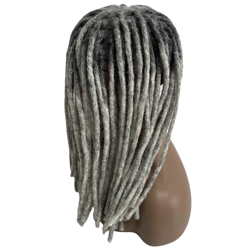 

Европейская замена человеческих волос, 14 дюймов, 1b, серые дреды, парик 8x10, кружево с полиуретановым блоком для чернокожих мужчин