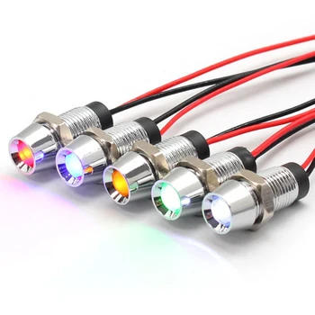 FILN lámpara de señal de metal luz indicadora 8mm rojo amarillo azul verde blanco 12V led con cable de 20cm