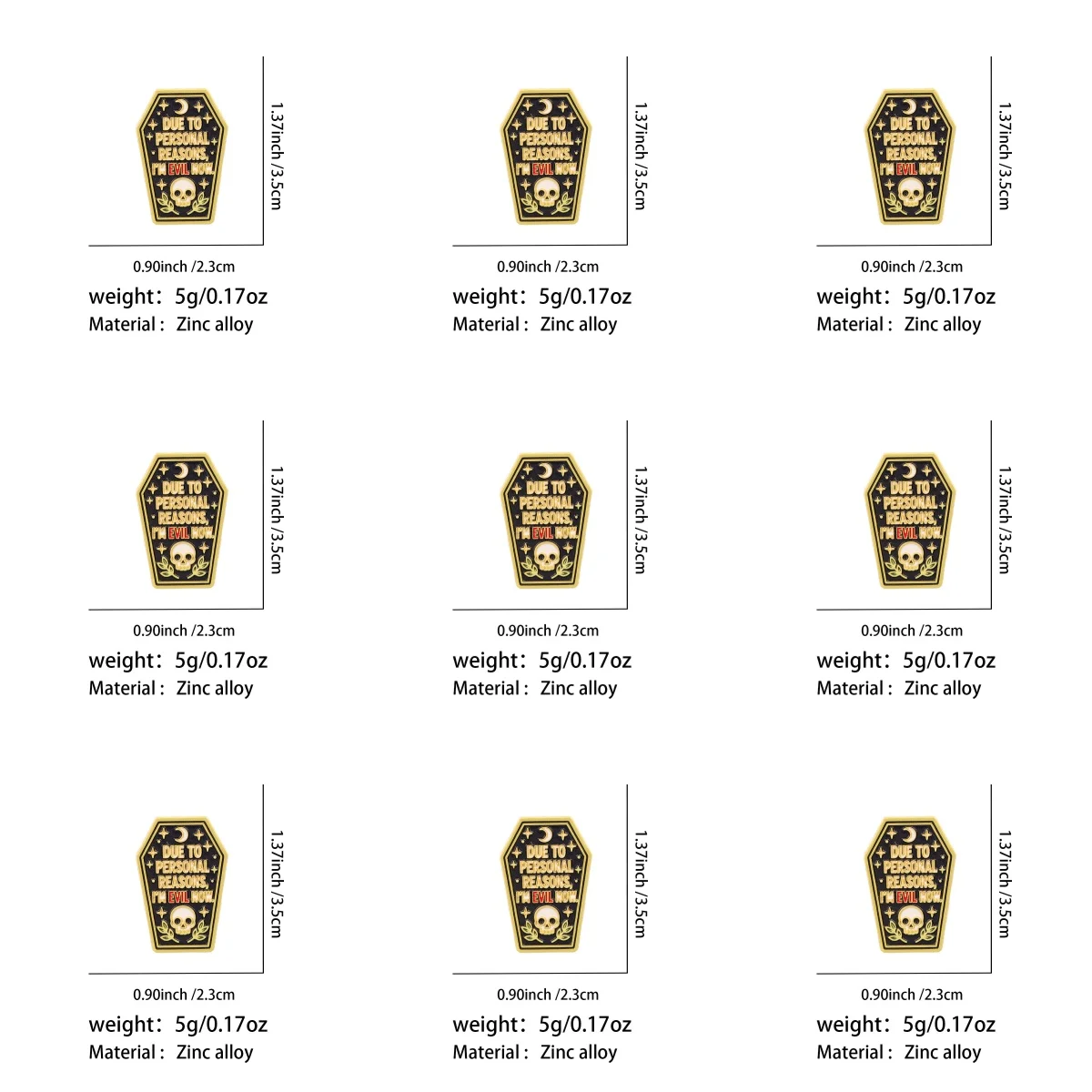 9pcs DUE TO PERSONAL REASONS, I'M EVIL NOW Enamel Brooch Punk Horror Lapel Badge for Clothing Bag Collectible Present