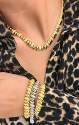 Classic High Quality Snake Chain Necklace Choker Herringbone Gold Color Beaded Link Chain Pave 5A CZ Necklace for Women Jewelry