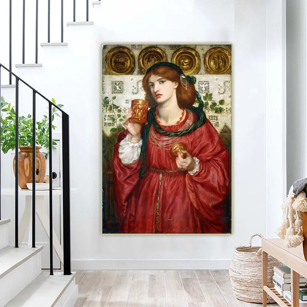 دانتي غابرييل روسيتي "الكأس المحبة" لوحة زيتية قماشية جماليات ديكور فني خلفية صورة ديكور غرفة المعيشة المنزلي #2
