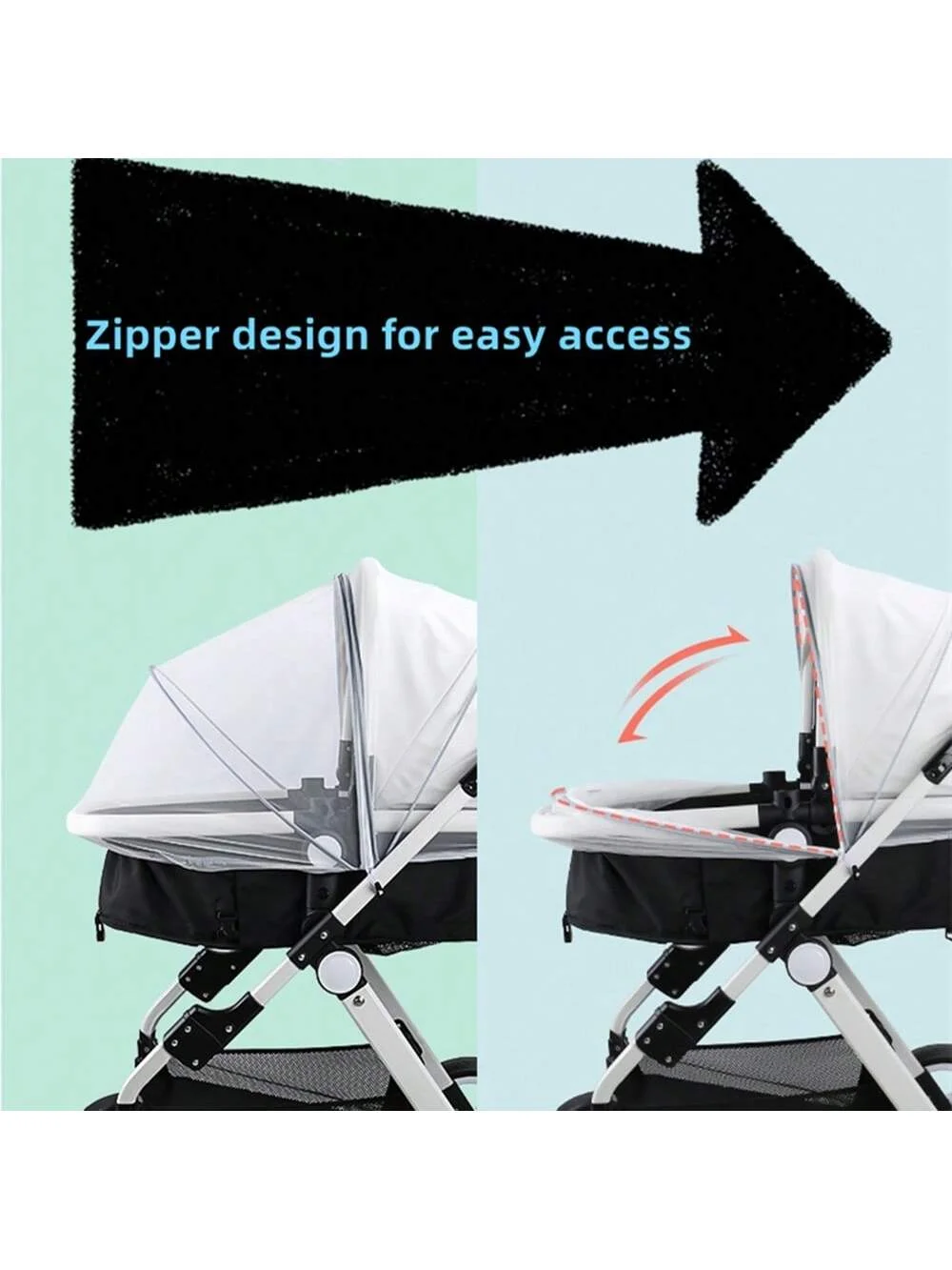 Baby stroller mosquito net, suitable for various types of baby strollers - full face pull lock baby stroller mosquito net