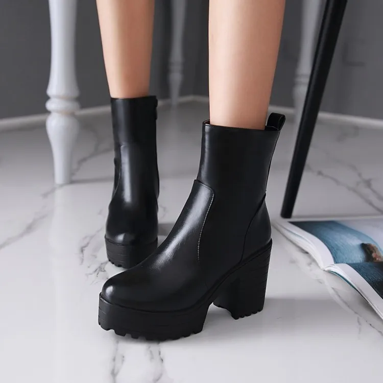 winter The New fashion Round head Thick heel Waterproof platform Women boots Plus velvet Keep warm High heel Women boots