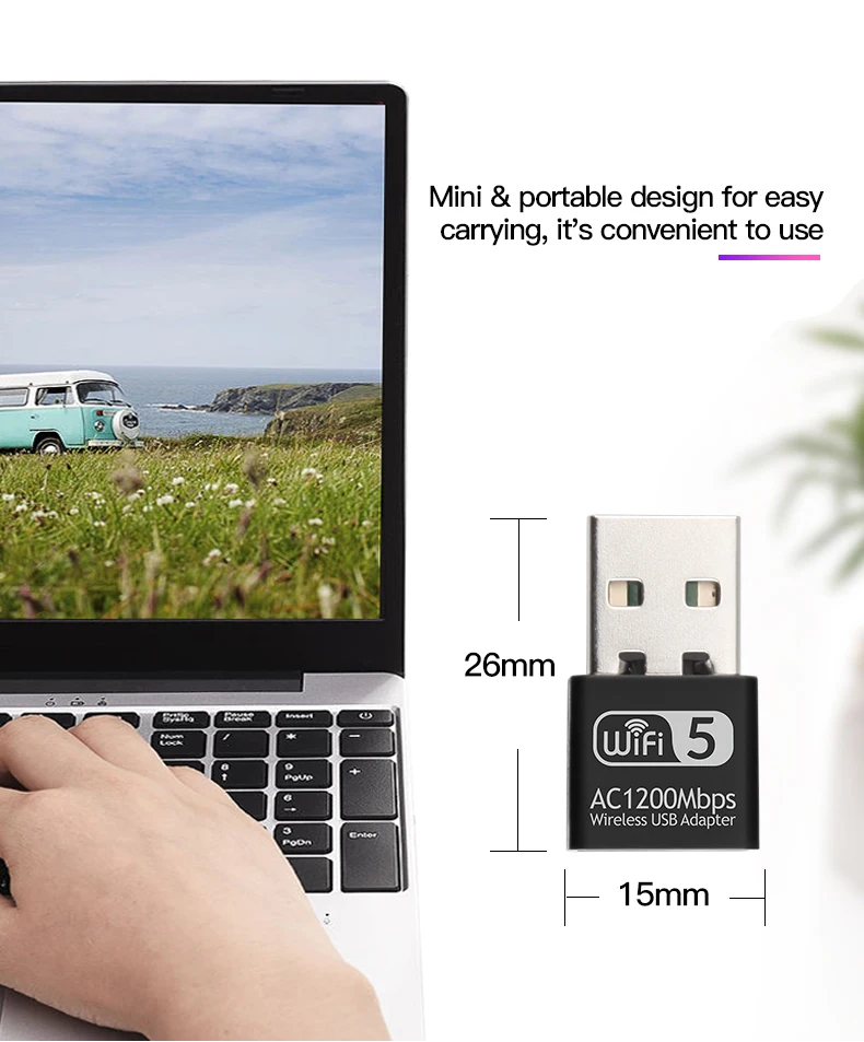 1200Mbps USB ミニネットワークカード AC1200 WIFI 5 ワイヤレス Lan イーサネットデュアルバンド 2.4GHz/5GHz Wi-Fi Lan アダプター PC ラップトップ用
