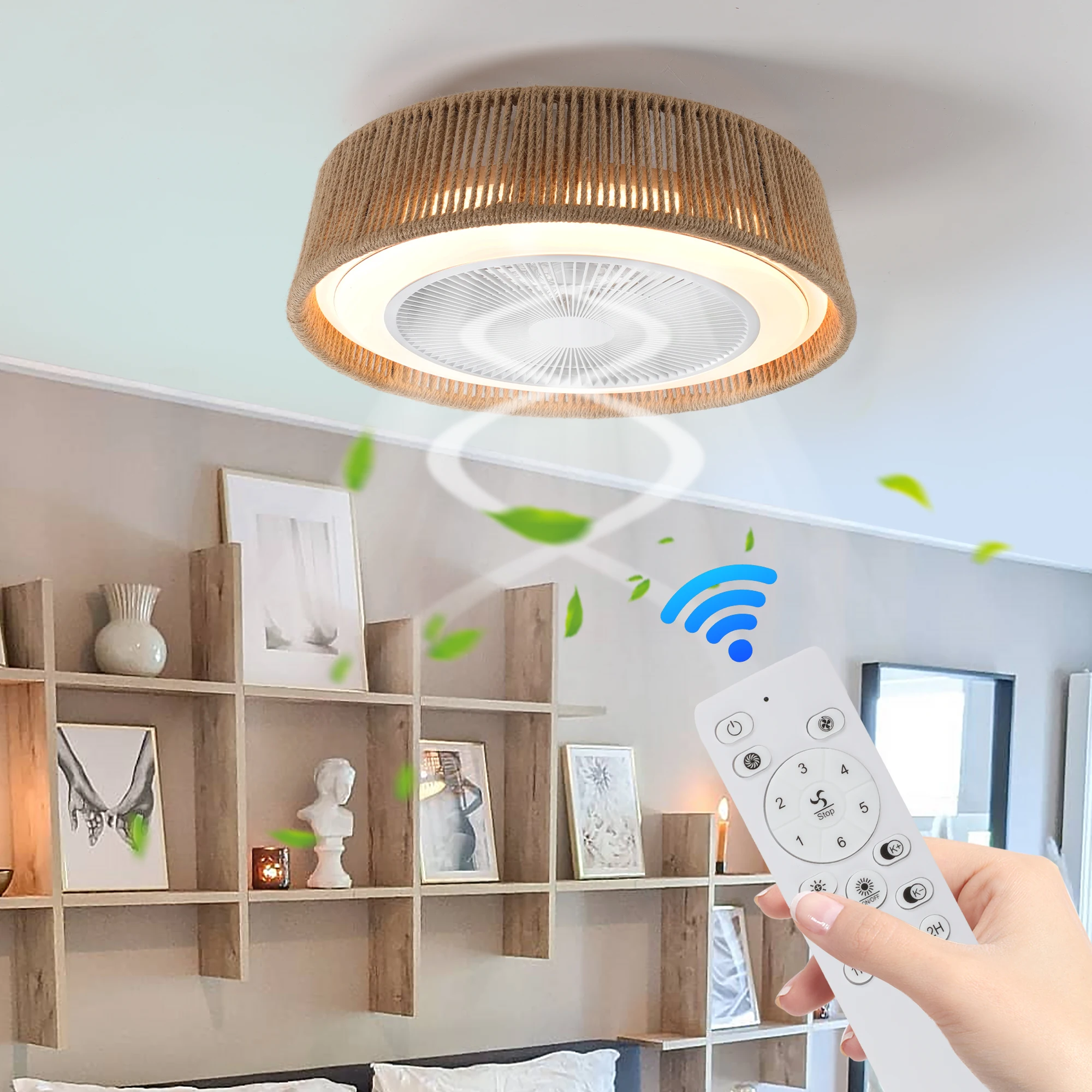 

Scandinavian Style Braided Invisible Ceiling Fan Light, Silent Remote Control Ceiling Fan Light, Led Lighting with Timing Function, Adjustable Color Temperature, Suitable for Bedroom and Living Room Decorative Light