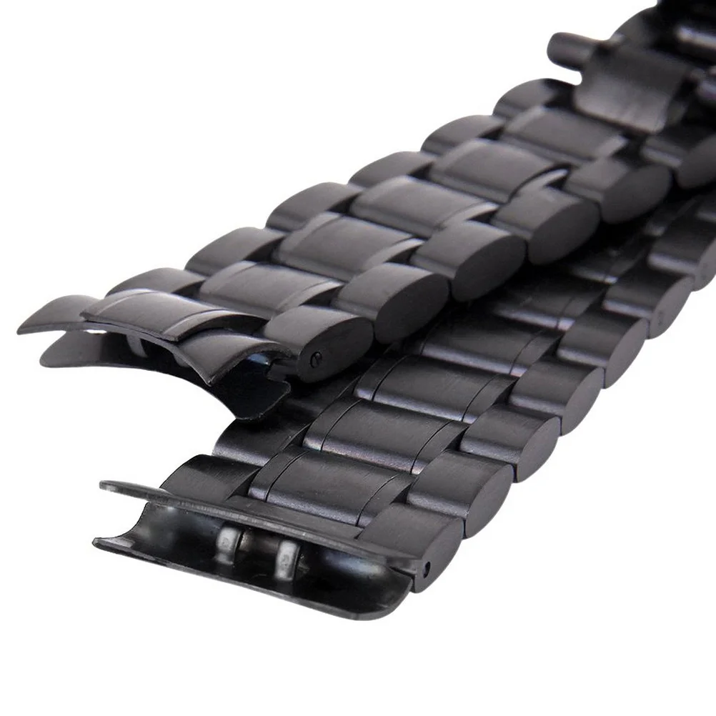 

4Pcs Black Stainless Steel Band 22mm Curved End Solid Links Foldover Clasp Durable Replacement Strap with Spring Bars