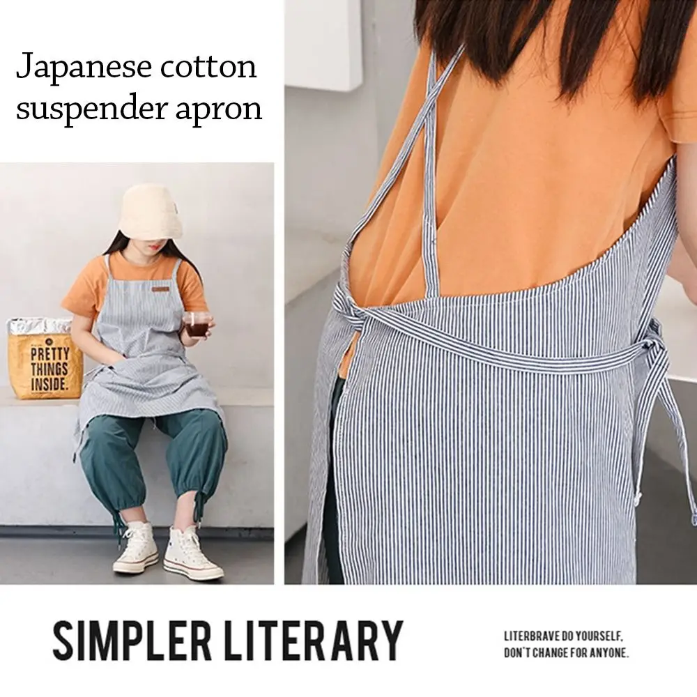 

Прочный хлопковый фартук в японском стиле, маслостойкий, противообрастающий кухонный фартук, дышащий рабочий фартук с большими карманами для выпечки