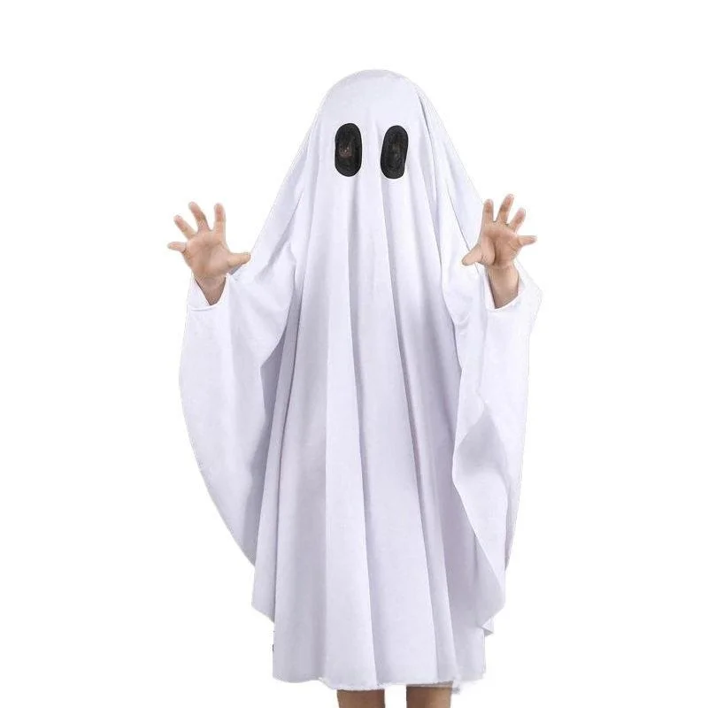 

Ghostly White Robe Headwear Party Costume Halloween Cosplay Theme Children Adults Cross-Border Apparel Stage Performance Wear