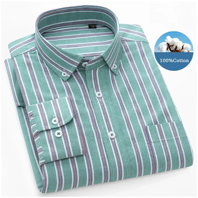 Spring Casual Shirts Men Oxford Cloth Business Striped Shirts for Man Autumn Slim-fit Long Sleeves Tops Mens
