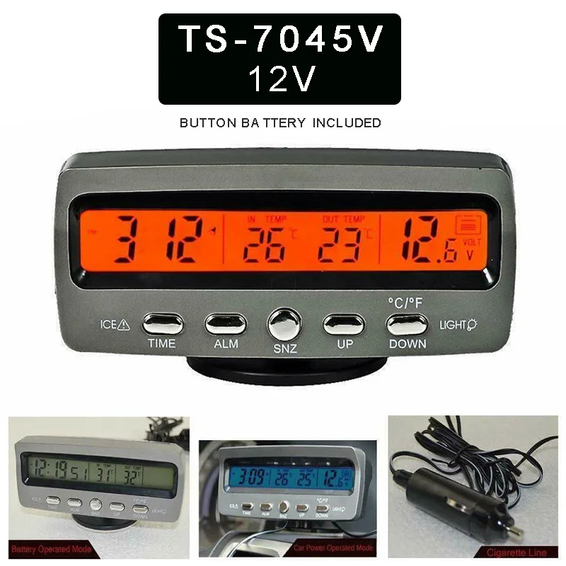 

4-in-1 12V Car LED Digital Display Voltmeter Clock Indoor/Outdoor Temperature