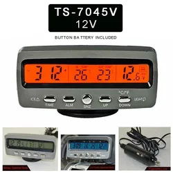 4-in-1 12V Car LED Digital Display Voltmeter Clock Indoor/Outdoor Temperature