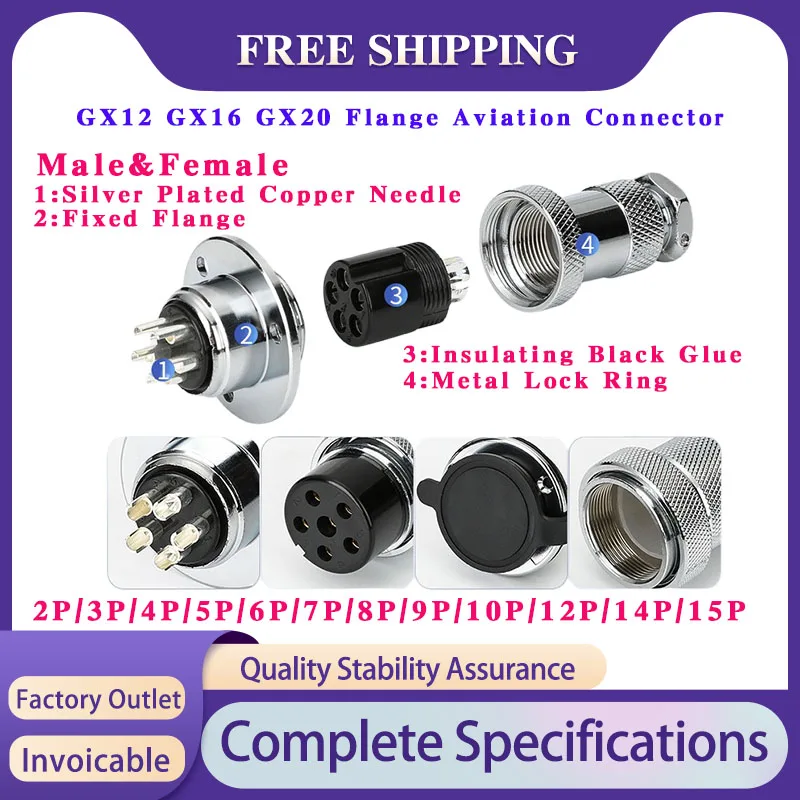 5/10 Sets GX12 GX16 GX20 Flange Aviation Connector 2/3/4/5/6/7/8/9/10/12/14/15 PIN Waterproof Male&Female Fixed Aviation Plug