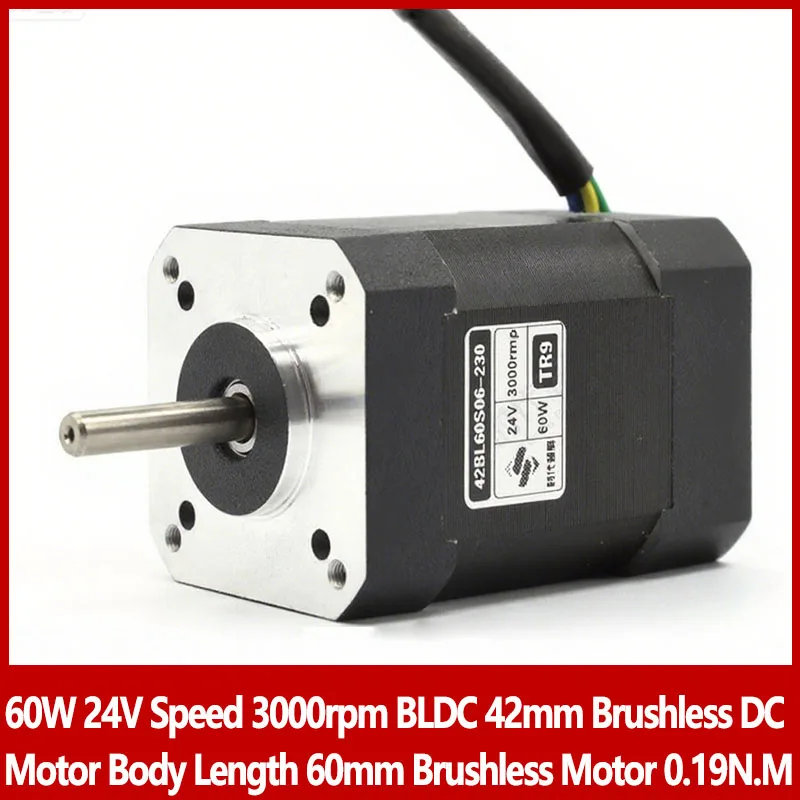 

60W 24V Speed 3000rpm BLDC 42mm Brushless DC Motor Low noise Body Length 60mm Brushless Motor 0.19N.M