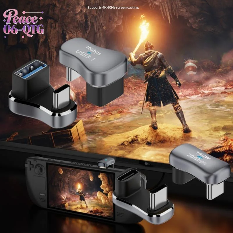 New 1Pcs Type C Male To Female 20Gbps PD 140W Fast Charging Converter 180 Degree Angle USB C Adapter For Steam Deck Accessories