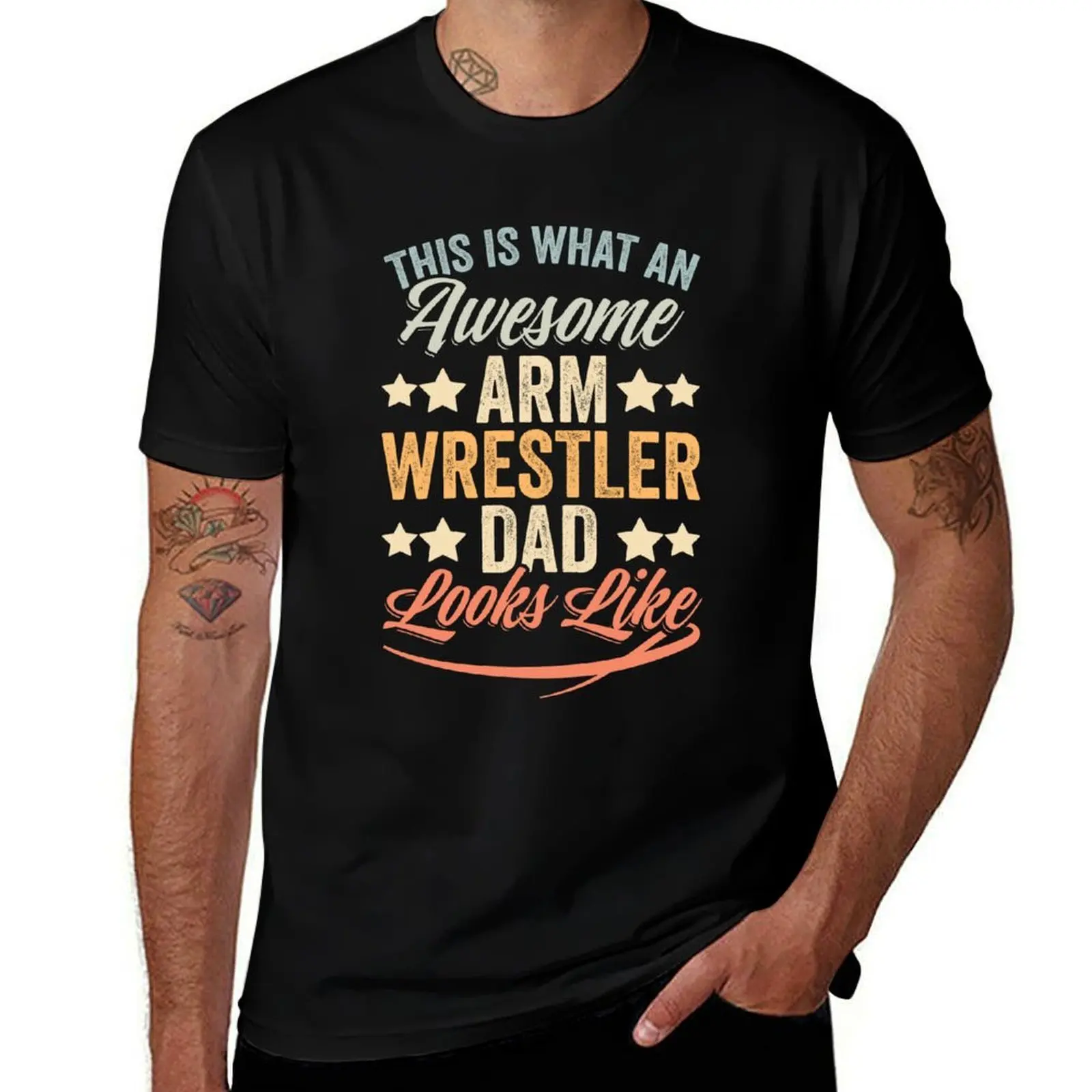 Retro Arm Wrestling Dad For Arm Wrestling Tournament Champs T-Shirt No Iron Casual Short Sleeve Top T-Shirt