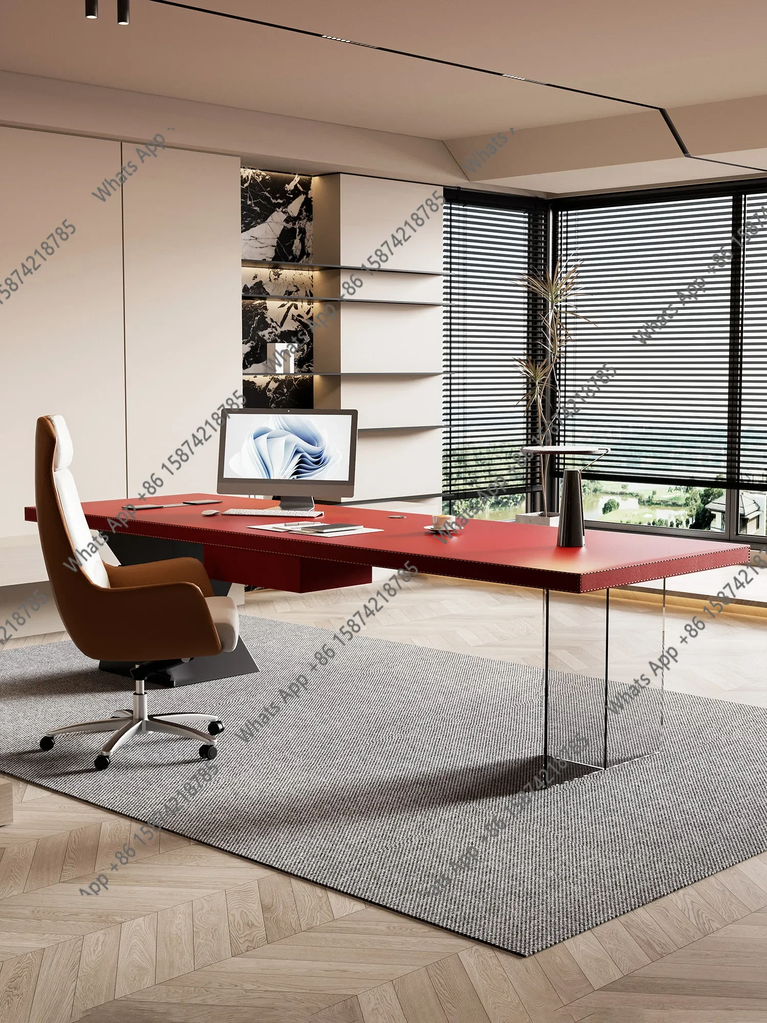 

Modern Simple Small Space Office Desk Boss Desk 1.6 Meters Single Independent Women's Desk Italian Light Luxury High-end Feeling