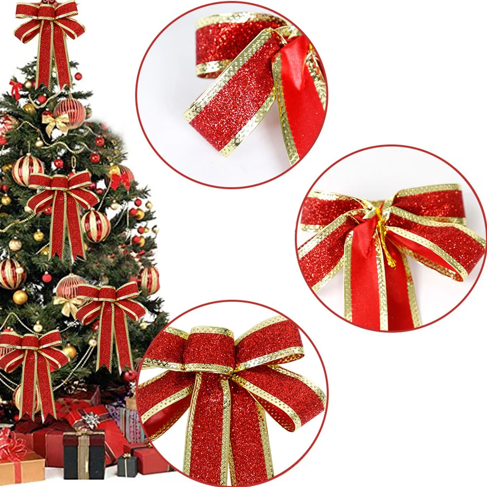 

6Pcs Gold Glitter Christmas Bows Bright Xmas Tree Decoration Wreath Bow Party Supplies Christmas Tree Ornaments Bows